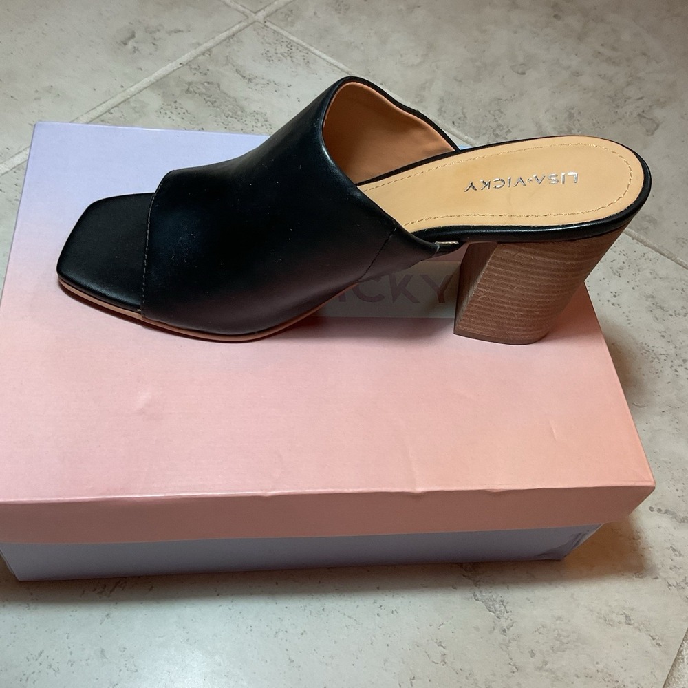 NIB Lisa Vicky Shoes Womens Size 9 Virtue-V Block Heel Mule Sandals Sheep Nappa - Picture 3 of 7